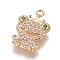 Brass Cubic Zirconia Pendants, Frog, Clear, Golden, 17.5x11.5x2.5mm, Hole: 1.4mm