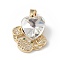 Rack Plating Brass Micro Pave Cubic Zirconia Pendants, with Glass, Long-Lasting Plated, Cadmium Free & Lead Free, Crab with Heart, Real 18K Gold Plated, Clear, 21x18x8mm, Hole: 5x3mm