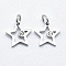 316 Surgical Stainless Steel Pendants, with Cubic Zirconia, Long-Lasting Plated, Star, Clear, Stainless Steel Color, 11x11.5x2mm, Hole: 3mm