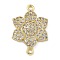 Rack Plating Brass Micro Pave Clear Cubic Zirconia Flower Connector Charms, Long-Lasting Plated, Lead Free & Cadmium Free, Real 18K Gold Plated, 22x15x3mm, Hole: 1.2mm