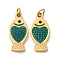 304 Stainless Steel Enamel Pendants, Fish Charms, with Jump Ring, Ion Plating(IP), Real 18K Gold Plated, Teal, 16x7.5x1.5mm, Hole: 2.5mm
