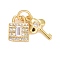 Cubic Zirconia Pendants, with Rack Plating Real 18K Gold Plated Brass Findings, with Jump Rings, Long-Lasting Plated, Lead Free & Cadmium Free, Lock & Key, Real 18K Gold Plated, 15.5mm, Jump Ring: 4.6x0.8mm, 3mm Inner Diameter, Lock: 10x7.5x2.5mm, Key: 12.5x7x2mm