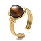 Natural Tiger Eye Oval Open Cuff Rings, Golden Tone 304 Stainless Steel Jewelry for Women, US Size 7 1/4(17.5mm)