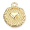 Alloy Pendants, Flat Round with Heart, Light Gold, 16.5x14x2mm, Hole: 1.6mm