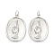 Brass Micro Pave Clear Cubic Zirconia Pendants, with Jump Ring, Long-Lasting Plated, Oval with Hand, Real Platinum Plated, 22x15x2.5mm, Jump Ring: 5x1mm, 3mm Inner Diameter