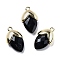 Natural Obsidian Pendants, with Golden Brass Finding, Straberry Shape Charms, Faceted, 19.5x12x6.5mm, Hole: 1.6mm