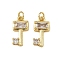 Brass Micro Pave Cubic Zirconia Pendants, Key Charms, Cadmium Free & Lead Free, Rack Plating, Long-Lasting Plated, with Jump Ring, Real 18K Gold Plated, 17x8.5x3.5mm, Hole: 3.5mm