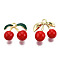 Rack Plating Alloy Enamel Pendants, Cadmium Free & Lead Free, Cherry Charms, Golden, Red, 14.5x15x7mm, Hole: 1.4mm