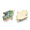 Printed Light Gold Tone Alloy Pendants, Hamsa Hand with Eye Charms, Aquamarine, 23x18x2mm, Hole: 1.4mm