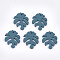 Painted Poplar Wood Pendants, Tropical Leaf Charms, Monstera Leaf, Steel Blue, 30x24x2.5~3mm, Hole: 1.5~2mm