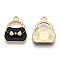 Alloy Enamel Pendants, with Crystal Rhinestone, Light Gold, Bag, Black, 19x16x3mm, Hole: 2mm