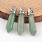 Bullet Natural Green Aventurine Pointed Pendants, with Platinum Tone Alloy Findings, 33~40x8~10mm, Hole: 3x2mm