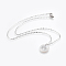 Brass Real Platinum Plated Cable Chains Pendant Necklaces, with 304 Stainless Steel Findings and Freshwater Shell Pendants, Flat Round with Tree of Life, Stainless Steel Color, 17.52 inch(44.5cm), Pendant: 16x3mm