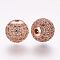 Brass Micro Pave Cubic Zirconia Beads, Round, Rose Gold, 10mm, Hole: 2mm