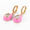Brass Micro Pave Clear Cubic Zirconia Huggie Hoop Earrings, with Enamel, Nickel Free, Teardrop, Golden, Pearl Pink, 33mm, Pin: 1mm