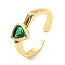 Cubic Zirconia Triangle Open Cuff Rings, Real 18K Gold Plated Brass Solitaire Rings, Cadmium Free & Lead Free, Green, Inner Diameter: 17mm