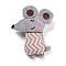 Chinese Zodiac Sign Mouse Cotton & Non-Woven & Velvet Fabric Brooch, Cartoon Doll Iron Lapel Pin for Girl Women, Dark Gray, 130x100x37mm