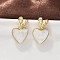 Brass Dangle Stud Earrings, with Enamel, Rack Plating, Long-Lasting Plated, Lead Free & Cadmium Free, Heart, Real 18K Gold Plated, White, 23x14mm