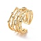 Clear Cubic Zirconia Rectangle Open Cuff Ring, Brass Triple Line Wide Ring for Women, Cadmium Free & Nickel Free & Lead Free, Real 18K Gold Plated, US Size 6 1/2(16.9mm)