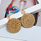 Alloy Rattan Woven Dangle Stud Earrings, Golden, BurlyWood, Flat Round, 65mm