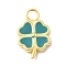 925 Sterling Sliver Light Sea Green Enamel Charms, Golden, with 925 Stamp, Clover, 15x9.5x2mm, Hole: 2.5mm