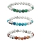 3Pcs 3 Color Natural Dyed Crackle Agate & Howlite Round Beaded Stretch Bracelets, Stackable Bracelets, Mixed Color, Inner Diameter: 2-3/8~2-1/2 inch(6~6.5cm), 1Pc/color