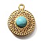 Synthetic Turquoise Pendants, Flat Round Charms, with 304 Stainless Steel Settings, Golden, 18.5x15.5x4~4.5mm, Hole: 1.9mm