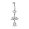 Piercing Jewelry, Brass Cubic Zirciona Navel Ring, Belly Rings, with 304 Stainless Steel Bar, Lead Free & Cadmium Free, teardrop, Clear, 45.5mm, Pendant: 23.5x16mm, Bar: 14 Gauge(1.6mm), Bar Length: 3/8