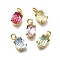 Oval Brass with Glass Charms, Single Stone Charms, Cadmium Free & Lead Free, Long-Lasting Plated, Rack Plating, Real 18K Gold Plated, Mixed Color, 10x6x4.5mm, Hole: 2mm