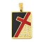 304 Stainless Steel Enamel Pendants, with Rhinestone, Rectangle with Cross Charm, PVD Vacuum Plating, Real 18K Gold Plated, 30x19.5x2.5mm, Hole: 7.5x4.5mm