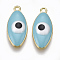 Alloy Pendants, with Enamel, Evil Eye, Light Gold, Sky Blue, 23x10.5x4mm, Hole: 1.5mm