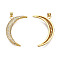 Brass Micro Pave Clear Cubic Zirconia Pendants, Nickel Free, Moon, Real 18K Gold Plated, 40x21.5x4mm, Hole: 3x4mm