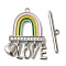Brass Toggle Clasps, Cadmium Free & Nickel Free & Lead Free, with Glass, Rainbow with word LOVE, Platinum, 4x22.5x1.5mm, Hole: 1.3mm, Rainbow: 26.5x18x2.5mm, Hole:1.3