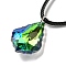 Waxed Cord Necklaces, K9 Glass Pendant Necklaces, Rhombus, Sea Green, 17.72 inch(45cm)