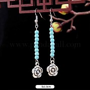 Серьги-подвески из искусственной бирюзы и сплава с цветком WG2299-11
