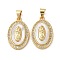 Brass Micro Pave Cubic Zirconia Pendants, Cadmium Free & Lead Free, with Shell, Oval, Real 18K Gold Plated, 22.5x14x3.5mm, Hole: 5.5x4mm