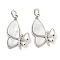 Brass Micro Pave Clear Cubic Zirconia Pendants, Cadmium Free & Nickel Free & Lead Free, with White Shell, Butterfly Charms, Real Platinum Plated, 27.5x19x4mm, Hole: 4x3mm