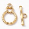 Ion Plating(IP) 304 Stainless Steel Toggle Clasps, Flat Round with Heart, Real 18K Gold Plated, Bar: 6x19.5x2mm, hole: 2.5mm, Flat Round with Heart: 21x13.5x2mm, hole: 2.5mm