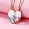 2Pcs Fashionable Alloy Resin BFF Glitter Heart Magnetic Pendant Necklaces for Women, Golden, Colorful, 17.72 inch(45cm)