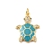 Rack Plating Brass Micro Pave Cubic Zirconia Pendants, with Enamel & Jump Ring, Cadmium Free & Lead Free, Long-Lasting Plated, Real 18K Gold Plated, Sea Turtle Charm, Dark Turquoise, 22.5x17x3mm, Hole: 3.2mm