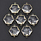 Glass Links Connectors, with Light Gold Plated Brass Edge, Faceted, Cadmium Free & Nickel Free & Lead Free, Hexagon, Clear, 25~26x21x8mm, Hole: 2mm