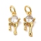 Rack Plating Brass Micro Pave Cubic Zirconia Charms, Long-Lasting Plated, Cadmium Free & Lead Free, Flat Round Charms, Real 18K Gold Plated, 14x6x3mm, Hole: 3mm