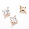Brass Micro Pave Cubic Zirconia Links, Cadmium Free & Nickel Free & Lead Free, Rhombus, Light Gold, 12.5x10x4~4.5mm, Hole: 1mm