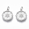 Brass Micro Pave Clear Cubic Zirconia Pendants, Flat Round with Snowflake, Nickel Free, Real Platinum Plated, 15.5x13x2mm, Jump Ring: 5x0.8mm, Inner Diameter: 3mm