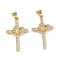 Brass Micro Pave Cubic Zirconia Pendants, Cadmium Free & Nickel Free & Lead Free, Real 18K Gold Plated, Cross Charms, Clear, 28x17x2.5mm, Hole: 4.5x3mm