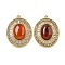 Natural Carnelian(Dyed & Heated) Oval Pendants, 304 Stainless Steel Crystal Rhinestone Charms, Real 14K Gold Plated, 38x29x9mm, Hole: 2.5mm