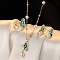 Brass Cubic Zirconia & Abalone Shell & Imitation Pearl Jewelry Set, Earrings & Necklaces & Rings, Butterfly, Aquamarine, 450mm