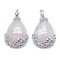 Natural Rose Quartz Pendants, with Alloy Findings, teardrop, Platinum, 40.5x28.5x10mm, Hole: 4.5x8mm