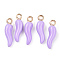 Alloy Enamel Pendants, Cadmium Free & Nickel Free & Lead Free, Light Gold, Hot Horn of Plenty/Italian Horn Cornicello Charms, Lilac, 21x6x6mm, Hole: 2mm