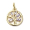 Brass Enamel Charms, Cadmium Free & Nickel Free & Lead Free, with Jump Ring, Real 18K Gold Plated, Flat Round with Tree & Evil Eye Charms, Lilac, 15x13.5x1.4mm, Hole: 3.6mm